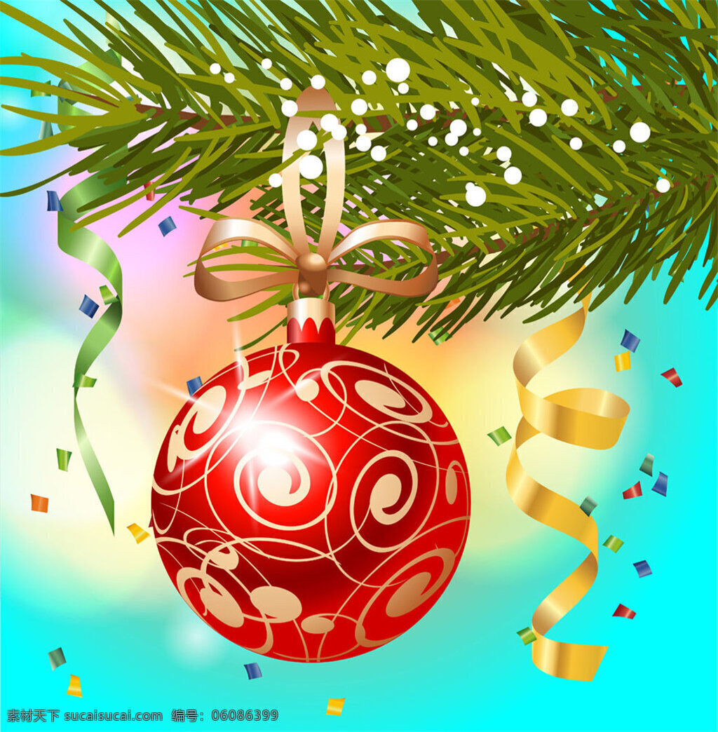 圣诞球 树枝 背景 美丽 彩色 创意 时尚 欢乐