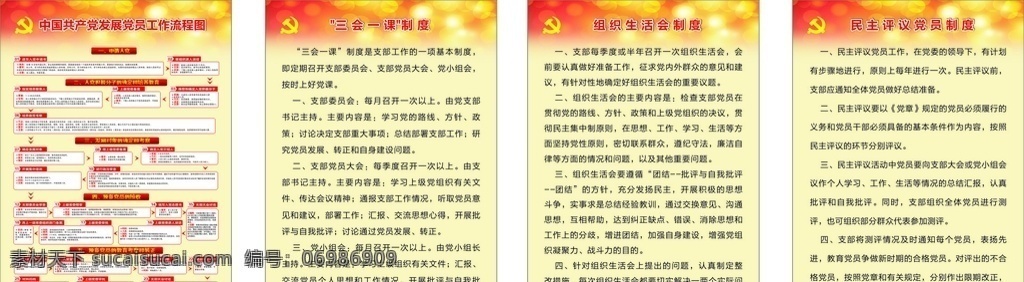 党员工作流程 三会一课 党员制度 生活会制度 党 黄色 党员展板 党组织