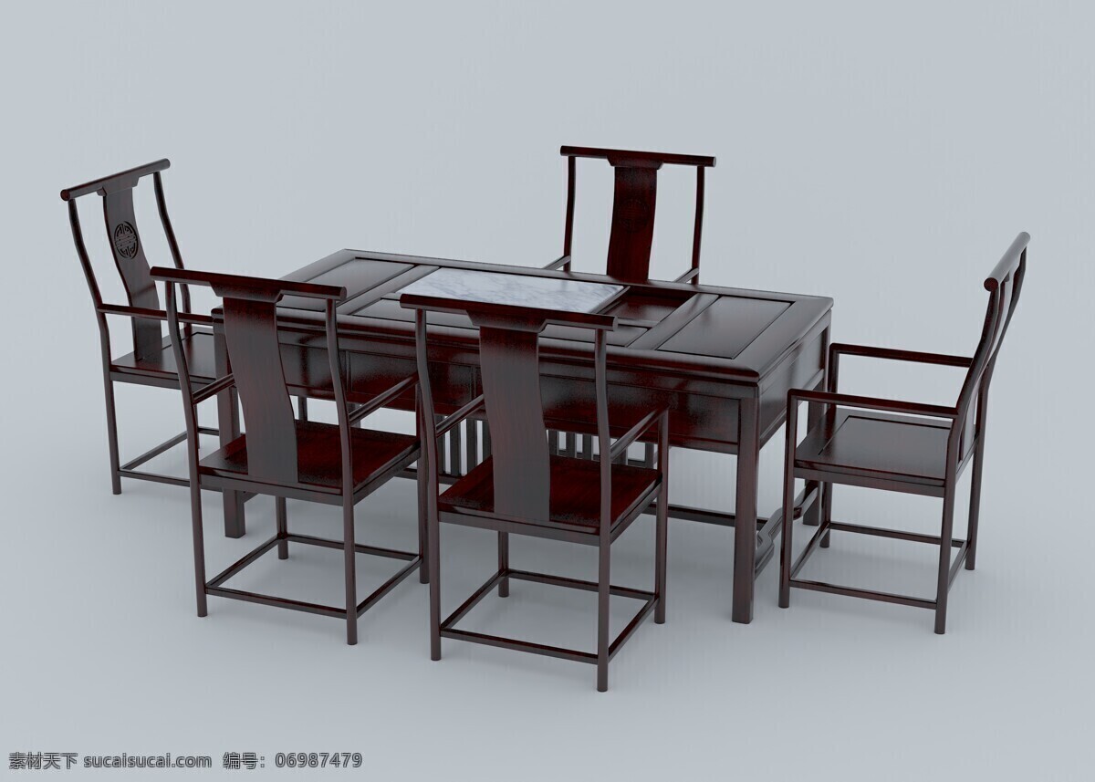 木制家具 七套 茶桌 建模 中式 3d 模型 茶椅