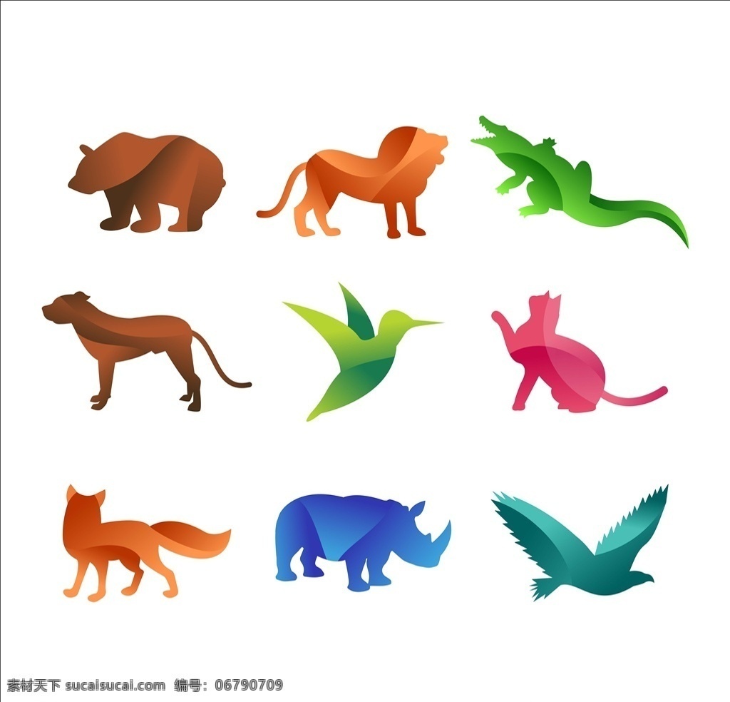 扁平化 矢量 动物 手绘 卡通 狮子 熊 河马 鸟 老鹰 豹子 彩色 动物素材 动物元素 动物图标