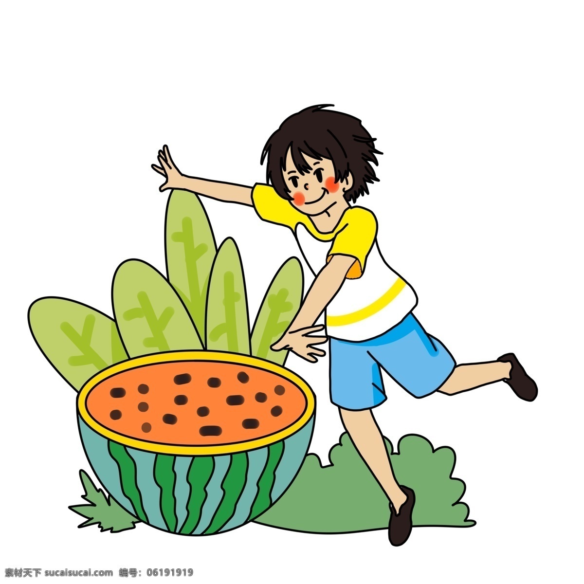 夏日 少年 开心 吃 西瓜 夏天来了 吃西瓜 人物 夏天 夏季 夏至 大暑 小孩 小暑 清爽 草丛 草地 解暑 零食