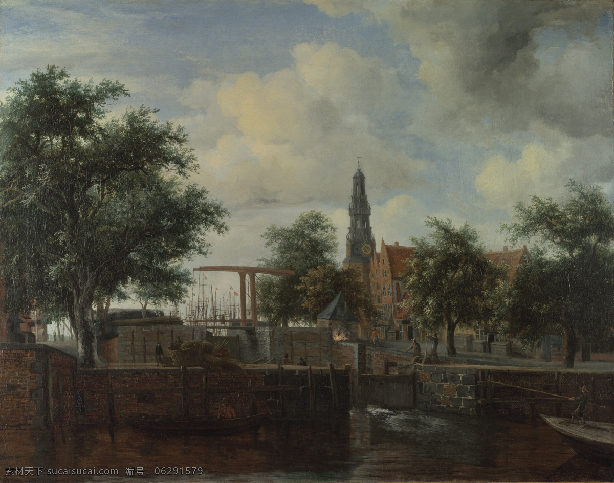 amsterdam 大师 画家 古典 画 建筑 景物 装饰画 油画 lock haarlem the hobbema meindert 人物 高清 西方 国外 现代 家居装饰素材