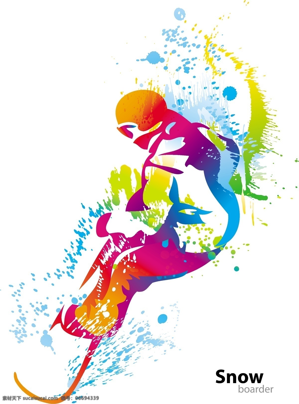 滑雪 运动 彩色 剪影 矢量 冬天 水彩 平面设计 人物剪影 活动 节日 体育