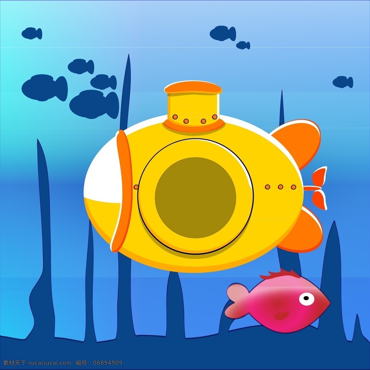 卡通海底世界 卡通鱼类 海底世界 鱼 潜水艇 海底 海洋