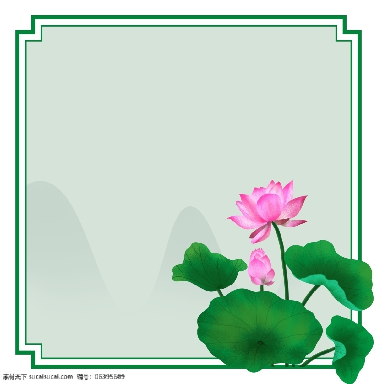 荷花 中式 主题 边框 主题边框 立夏 夏天 植物 夏天植物 花草 莲花 荷叶 叶子 绿色植物 中国风 绿色边框