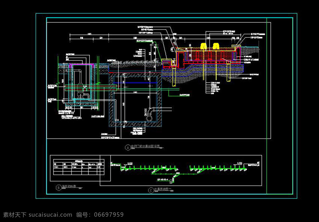 会所 门前 水景 剖面 详图 dwg 黑色