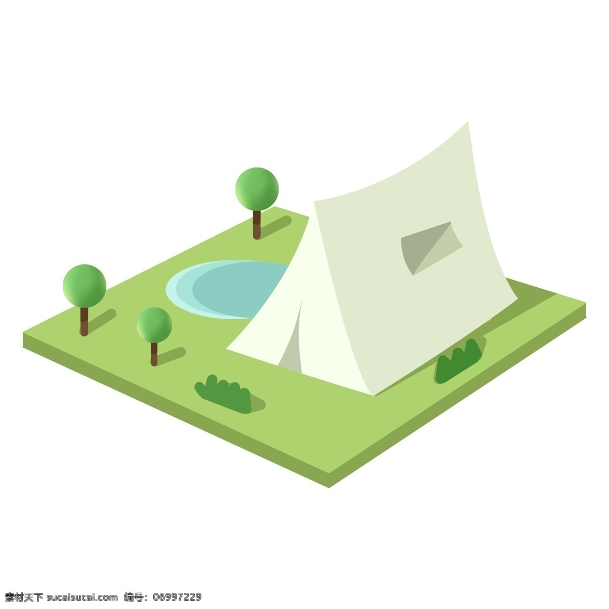 白色 简约 房子 立体 插图 绿色草地 白色房子 简约房子 绿色植物 蓝色水池 简易房 户外的房子 房子插图