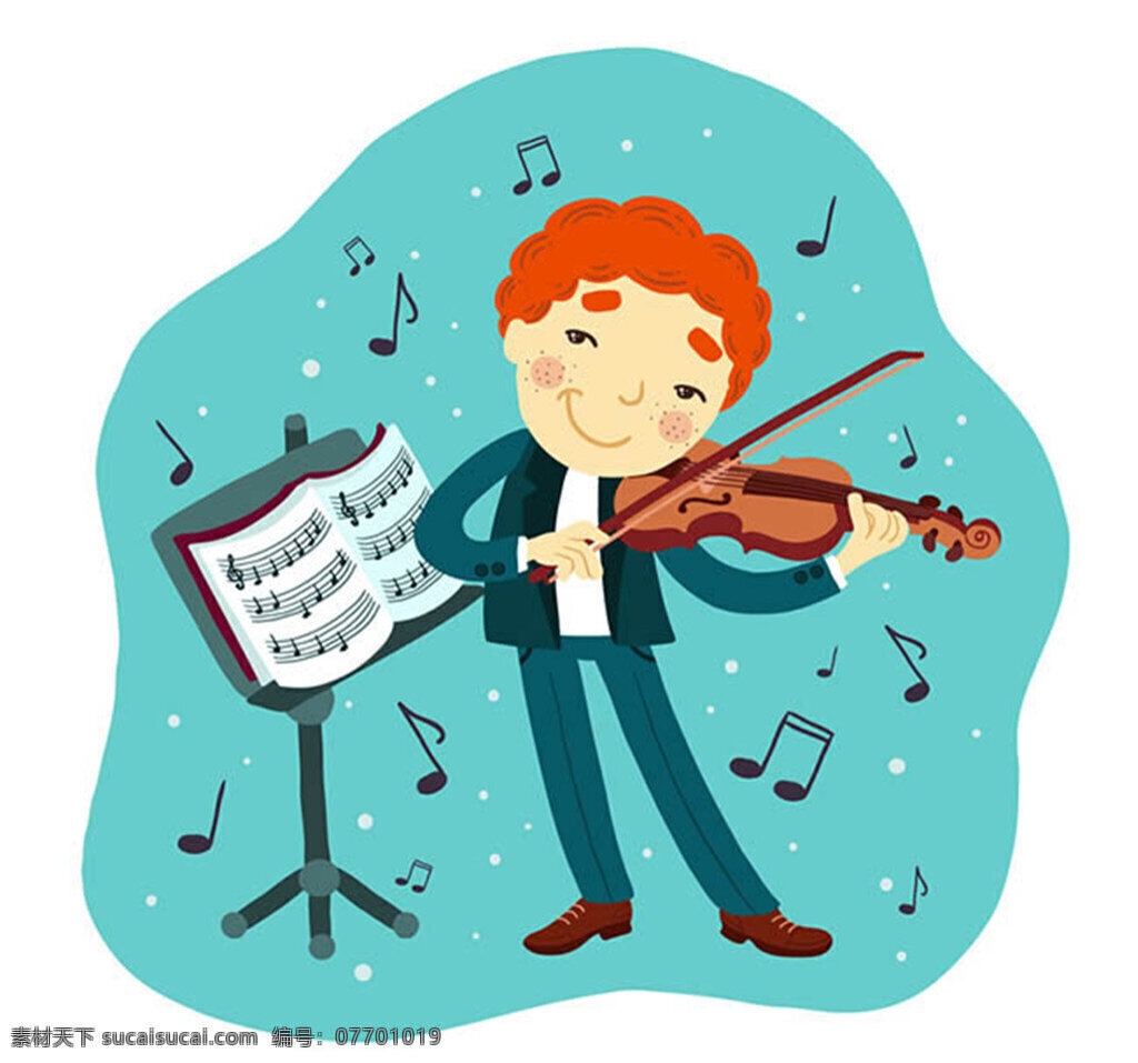 小提琴 演奏 男子 矢量图 男人 乐器 乐谱 矢量 卡通人物 卡通插画