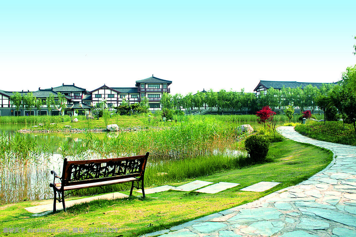 荥阳 刘禹锡 公园 小路 风景 优雅 长椅 园林建筑 建筑园林