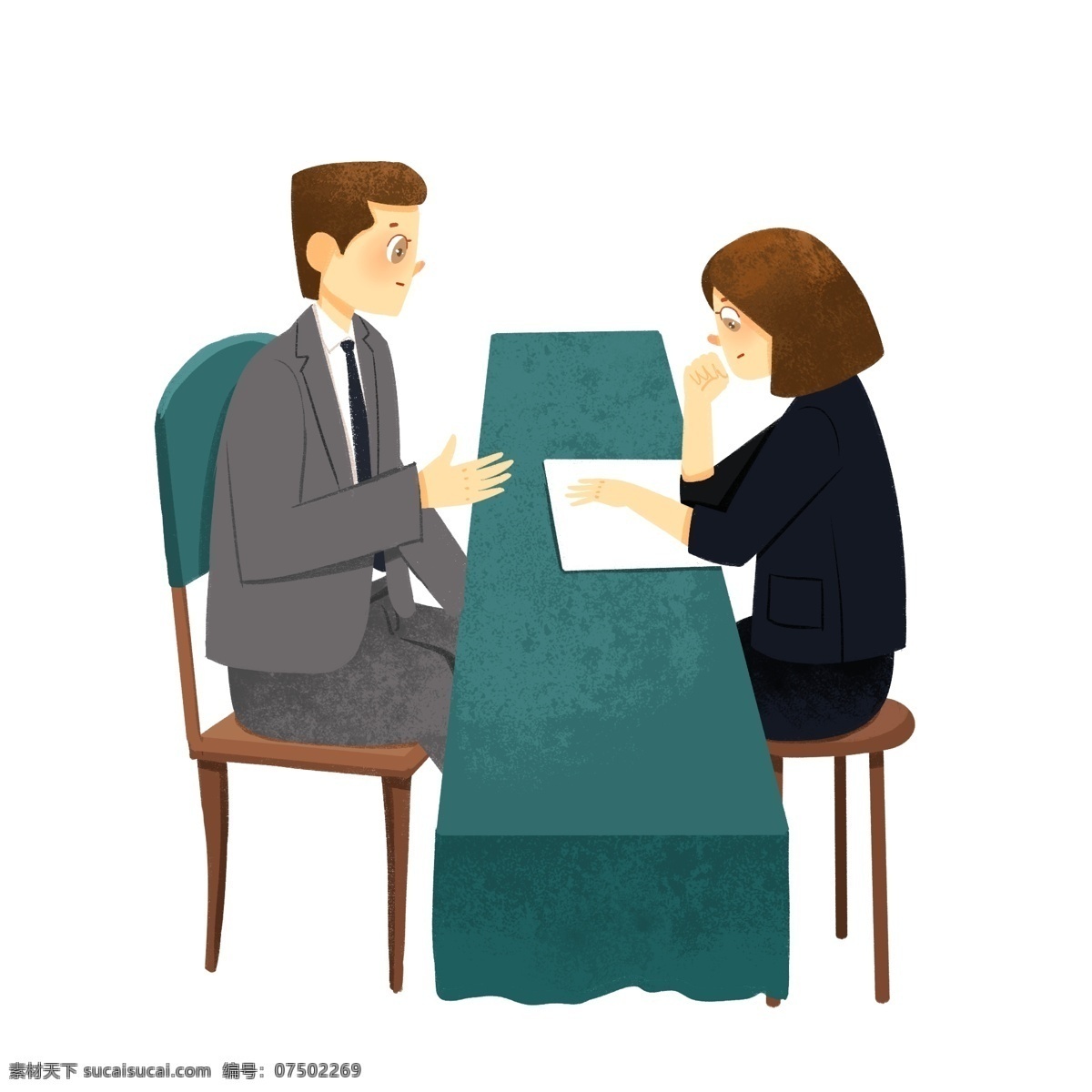 招聘会 现场 填报 报名 面试 招聘 找工作 填表 考官 职业 职场 人物 卡通 西装 西服 正式 思考 洽谈 桌椅