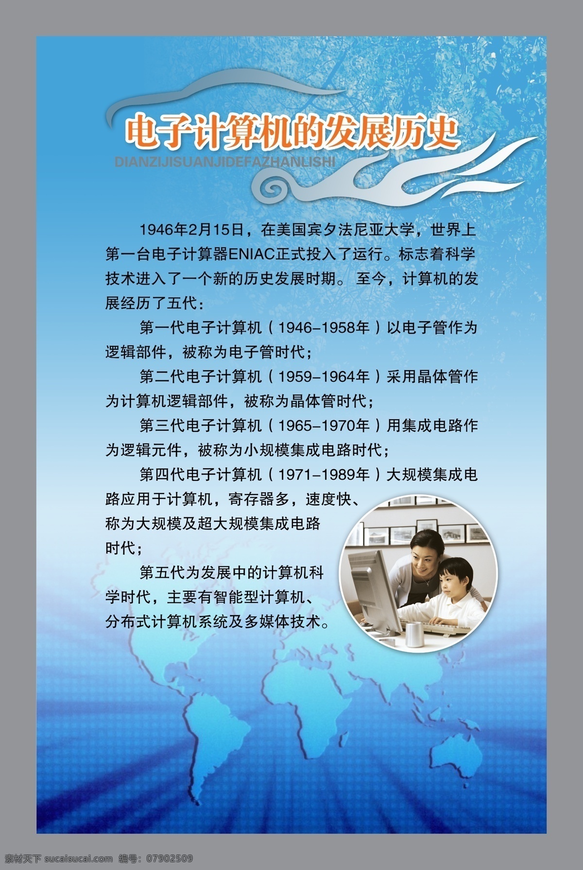 电子 计 算子 发展历史 分层素材 psd格式 设计素材 行政机关 墙报板报 psd源文件 青色 天蓝色