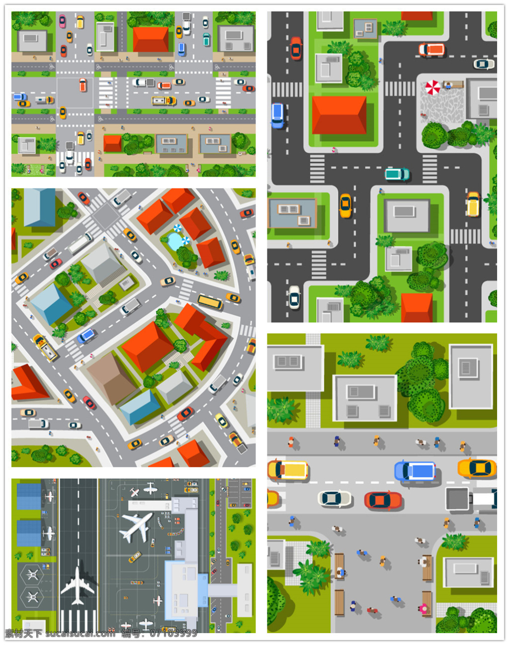 卡通 城市 鸟瞰 平面 城市平面 飞机场 城市插画 卡通城市 等距插画 等距建筑 卡通建筑 建筑景观 空间环境 矢量素材 灰色
