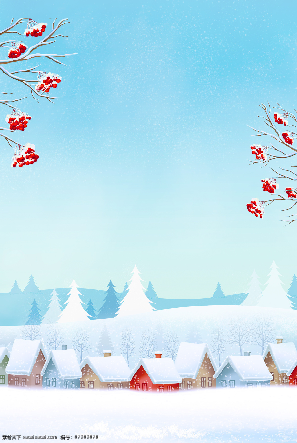 卡通 白色 雪景 广告 背景 白雪 房屋 高山 广告背景 树木 鲜花