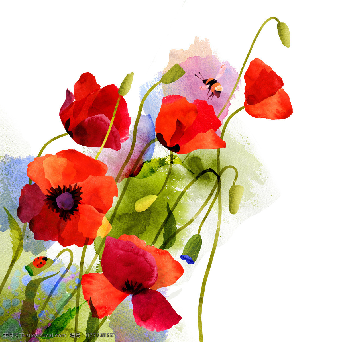 水墨 红色 花朵 红色花朵 水墨画 手绘花朵 手绘图案 植物 花卉 书画文字 文化艺术