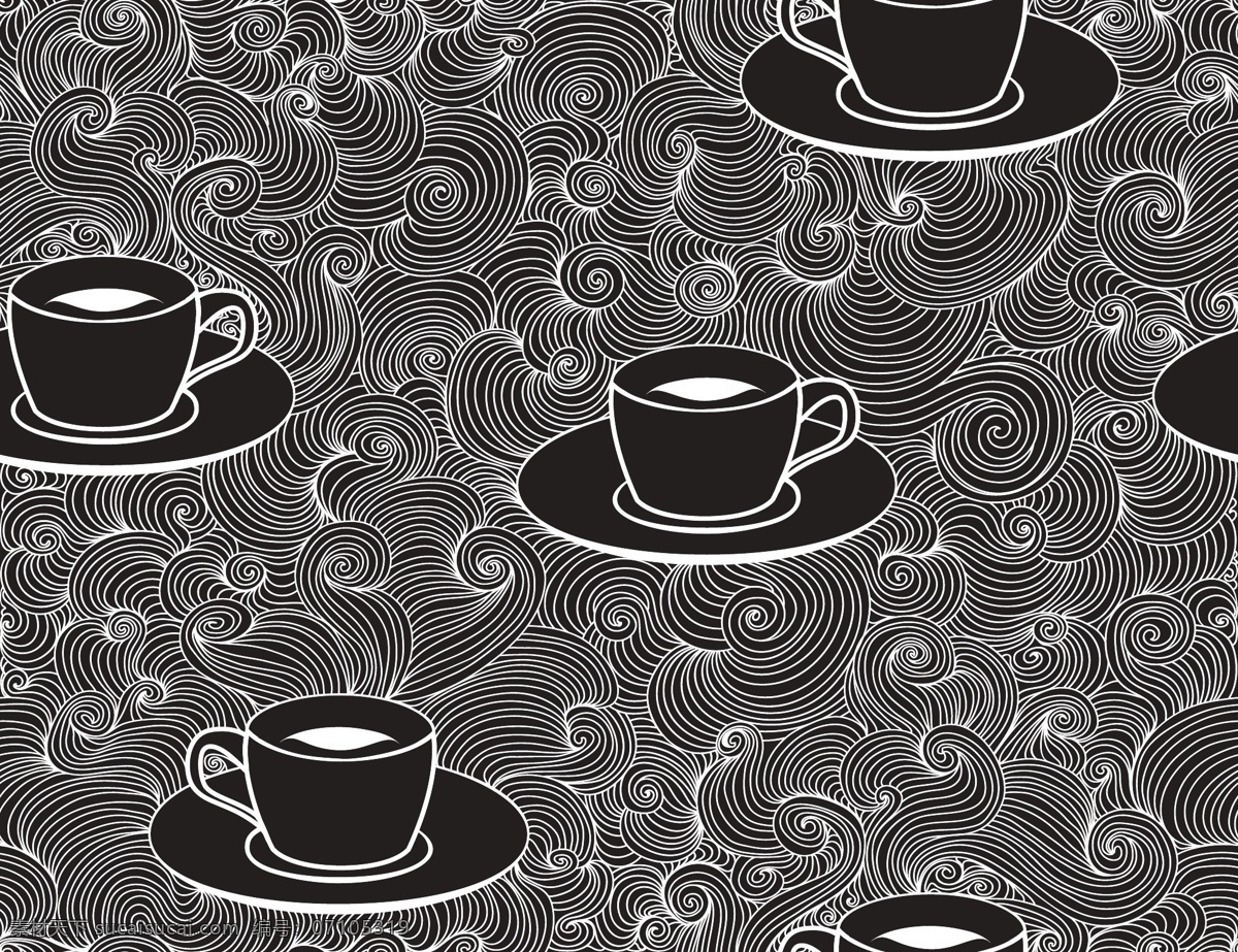 黑白 时尚 花纹 咖啡杯 背景 底纹 艺术