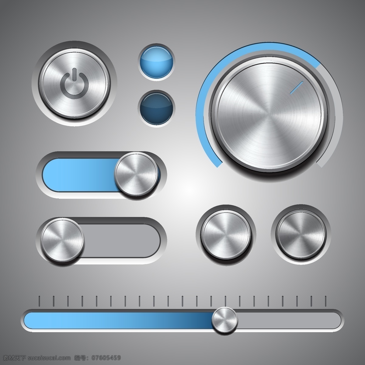 按钮 旋钮 音乐控制面板 金属按钮 不锈钢质感 手绘 网页按钮 音量调节 开关 音频 矢量 标志图标 网页小图标