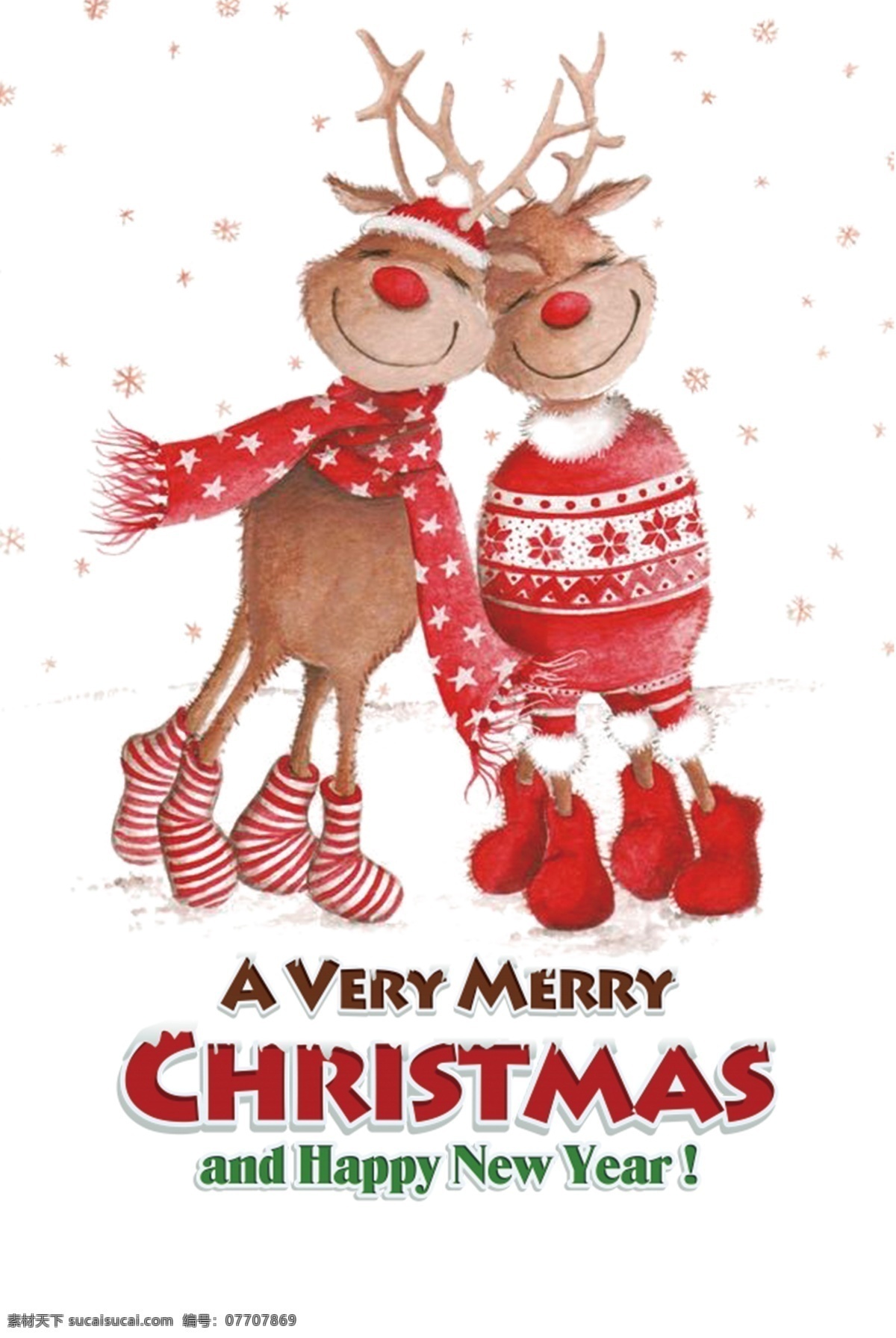可爱 卡通 麋鹿 圣诞节 新年 快乐 源文件 雪花 白色 围巾 红色 装饰图案