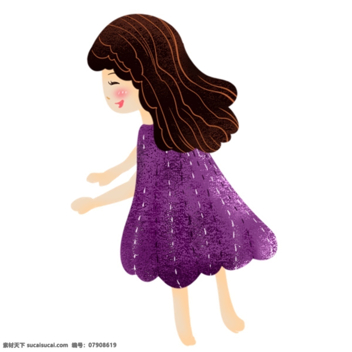紫色 衣服 小女孩 插画 女孩 卡通 彩色 水彩 创意 手绘 绘画元素 现代 简约 装饰 图案