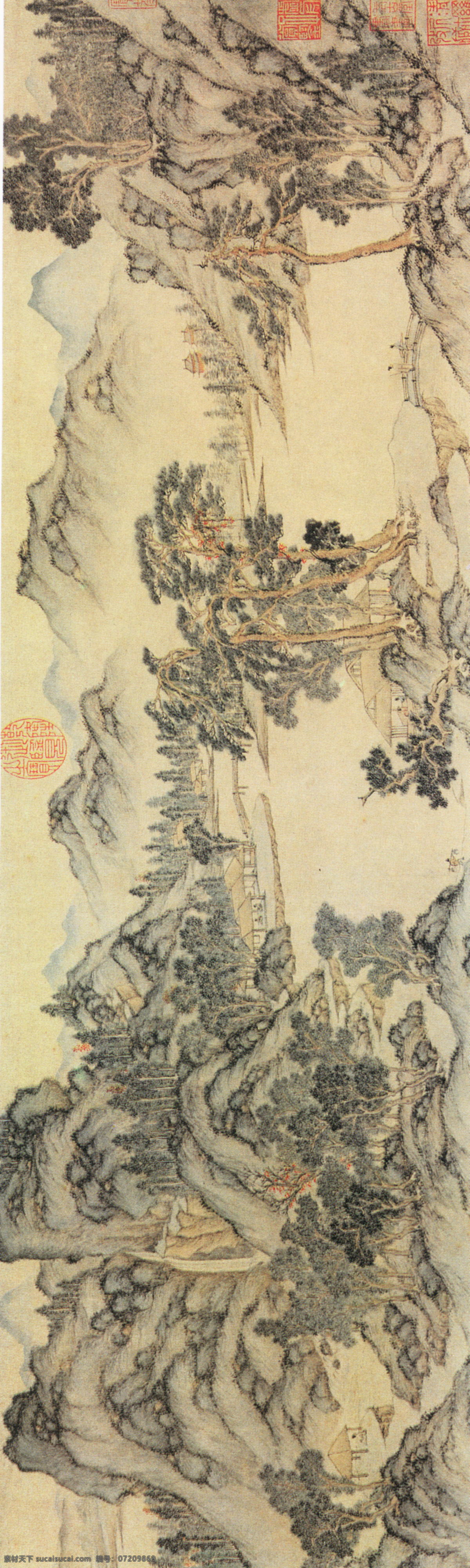 秋山 游览图 第一部 分 古画 山水 山水画 书画真迹 中国水墨画 秋山游览图 名画 书画 名家文伯仁 文化艺术