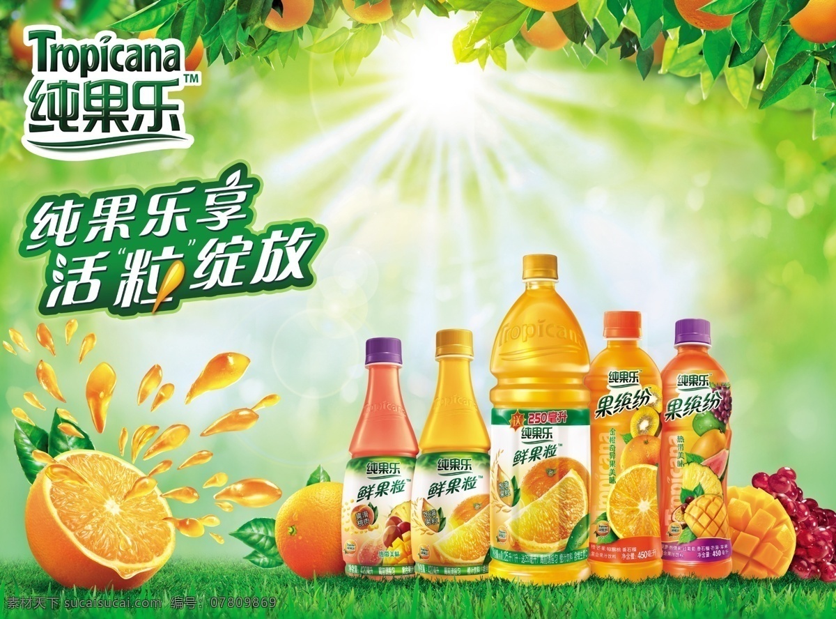 饮料海报 纯果乐 饮料 橙汁 葡萄汁 水果 鲜果乐 纯缤纷 活力绽放 广告设计模板 源文件