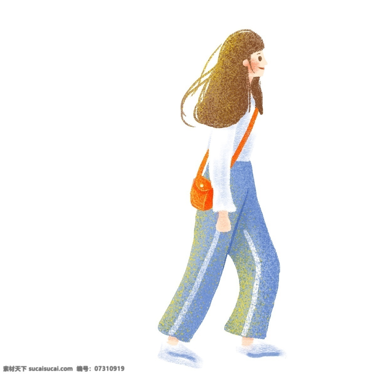 清晰 可爱 走路 女孩 卡通 手绘 清新 散步 女生 人物