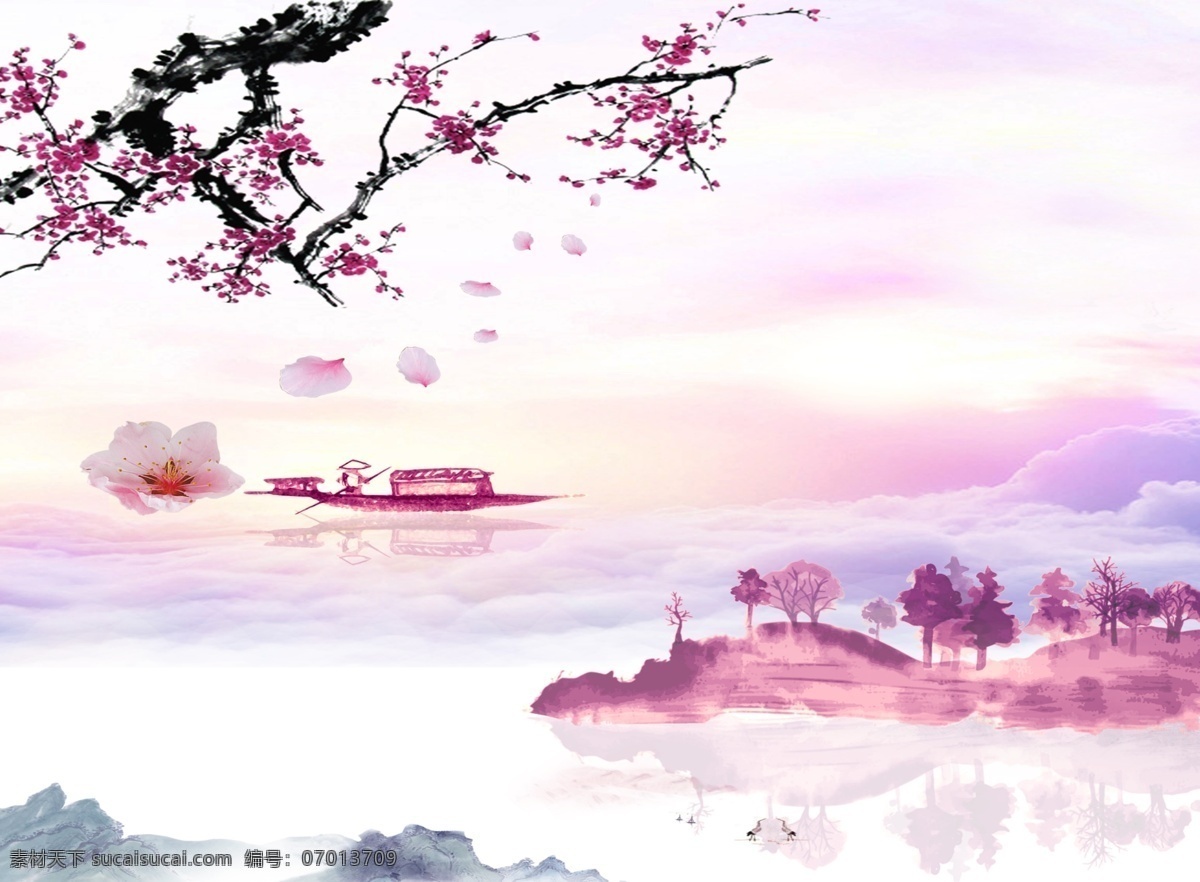 唯美 风景 背景 图 中国风 水墨画 背景图 psd分层