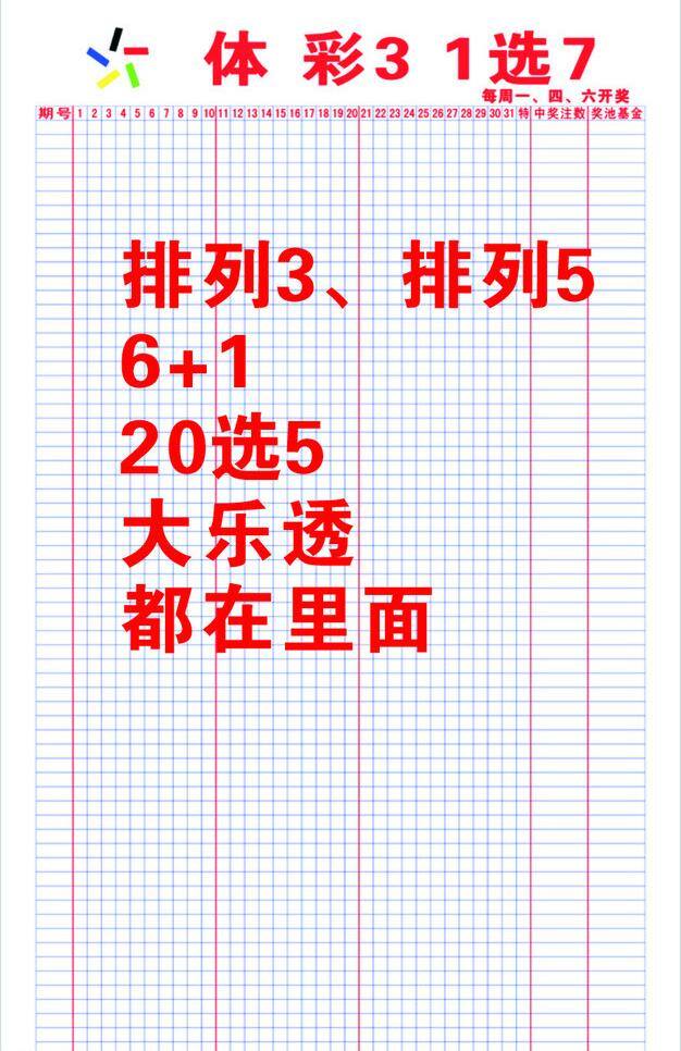 大乐透 体彩 体育彩票 走势图 合集 31选7 20选5 排列3 排列5 矢量 其他海报设计