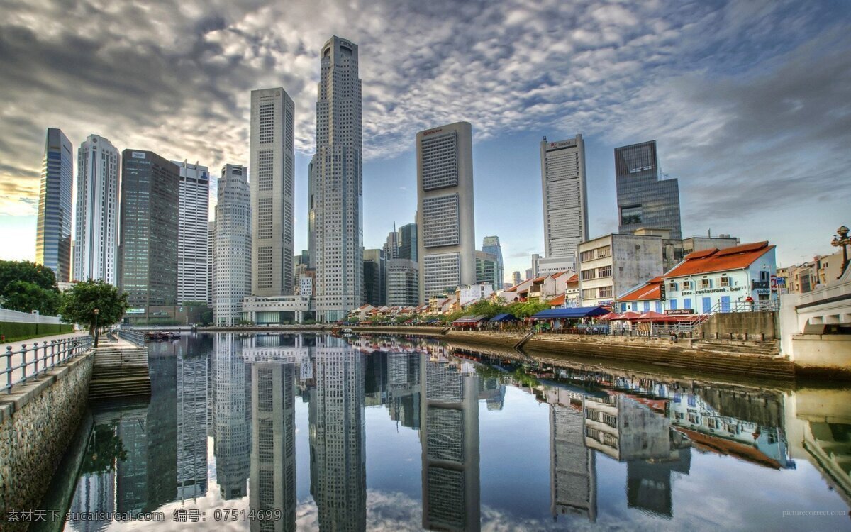 新加坡 城市 天际线 超高层建筑 摩天楼 各幢大厦 风格迥异 错落有致 建筑风景线 新加坡河 滨江带 树木 多云天空 河面 倒影 城市景观 旅游风光摄影 畅游世界 旅游篇 国外旅游 旅游摄影