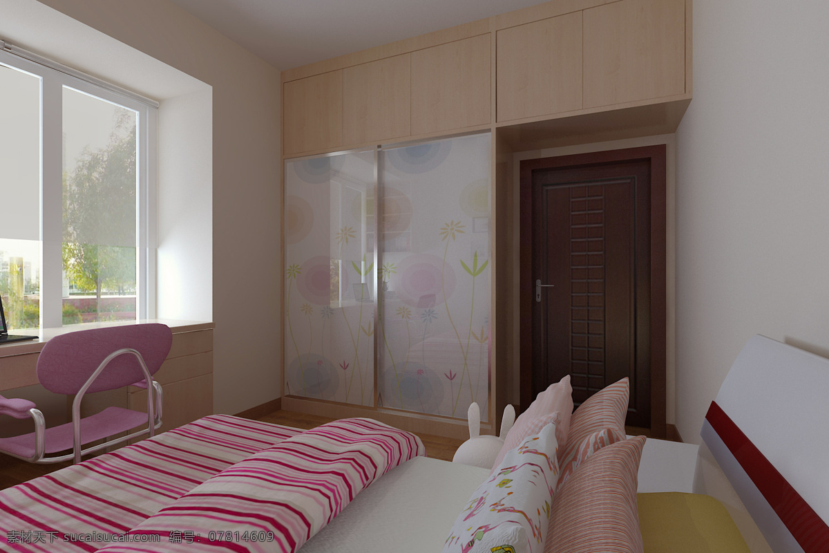 儿童卧室 小卧室 粉色 衣柜 门 床 现代 田园 时尚 暖色调 3d设计