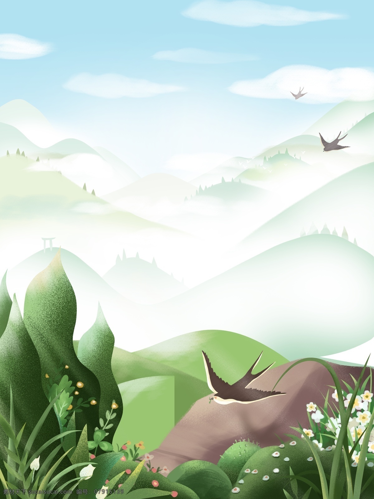 草地 天空 背景 装饰 植物 卡通 彩色 创意 设计背景 海报背景 简约 图案