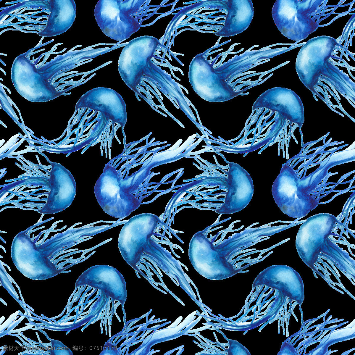 海洋 主题 装饰 图案 水母 海洋生物 鲸鱼 淡蓝色水彩画 水彩元素 手绘涂鸦 海洋元素 海洋主题装饰 底纹边框 背景底纹