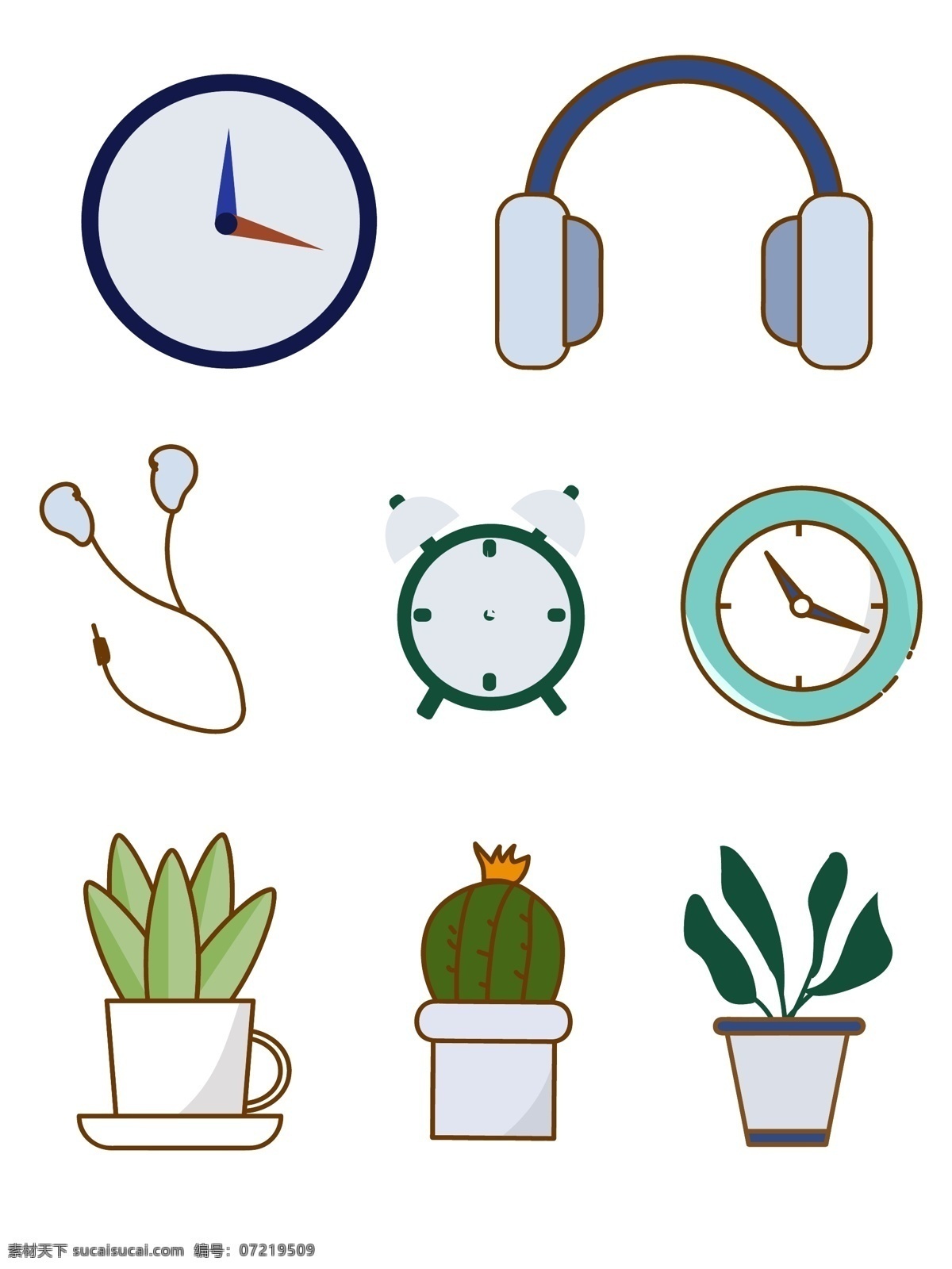 矢量 钟表 闹钟 耳机 盆栽 仙人掌 植物 表 绿萝