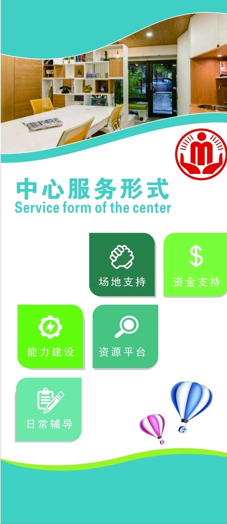 图标 绿色 中心服务形式 展架图片 展架 展板 背景