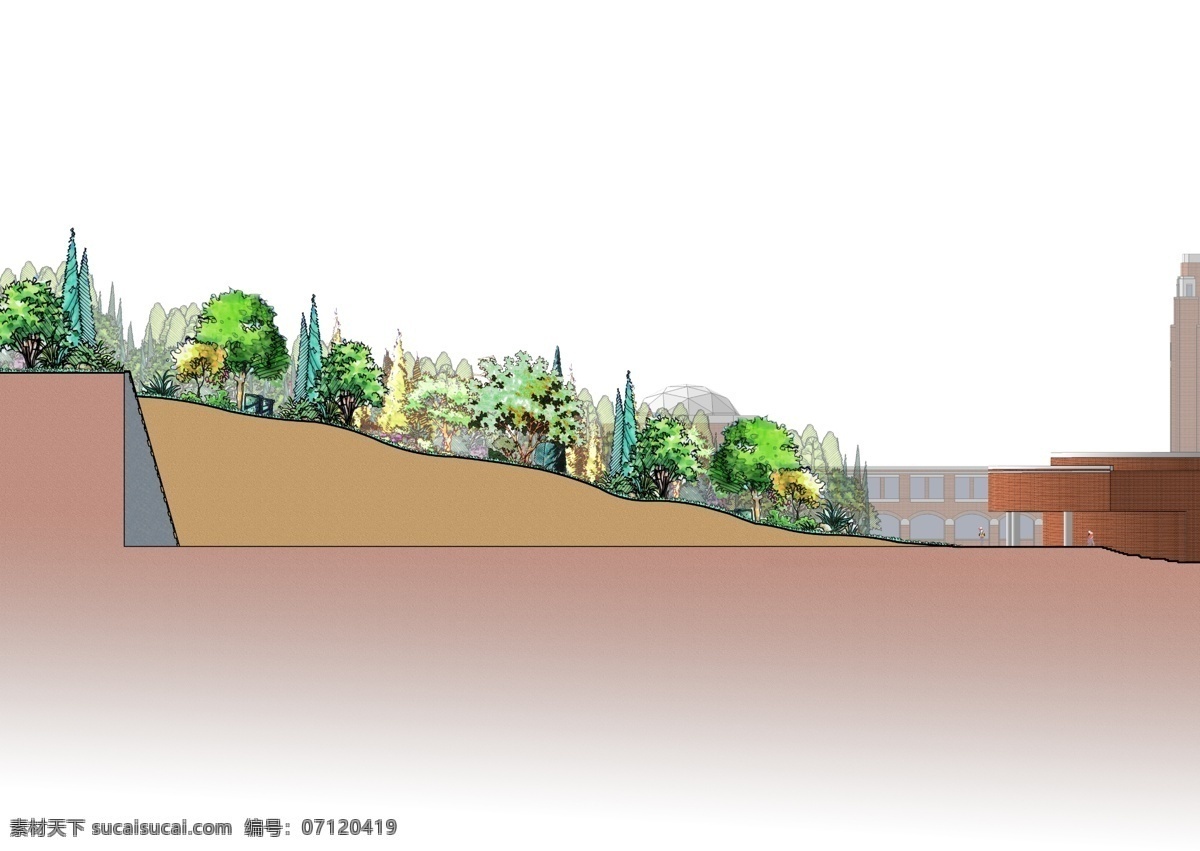 山地剖面 景观护坡 景观设计 彩色剖面图 剖面图 分层源文件 景观地形 平面图 小品 设计图 ps 环境设计 源文件