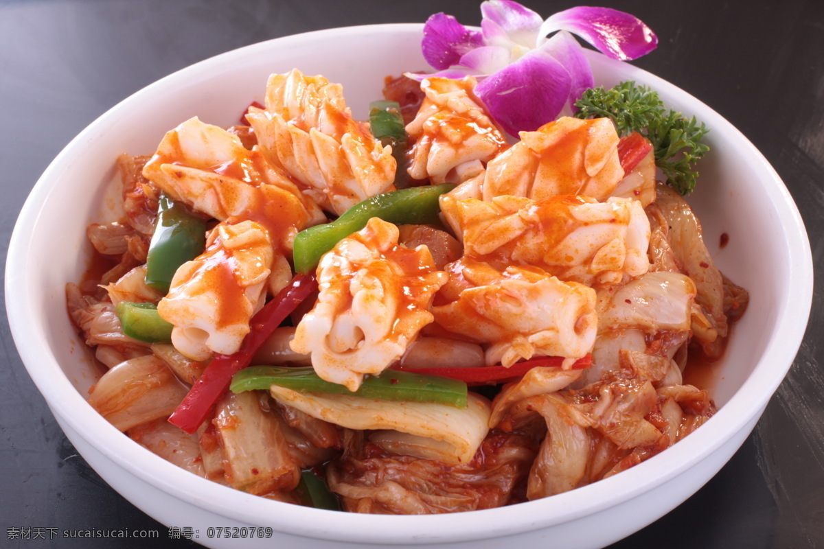 餐饮美食 韩国美食 西餐美食 小炒 韩国 辣 泡菜 炒 鲜 鱿 花 辣泡菜炒鲜鱿 杯子红美食 矢量图 日常生活