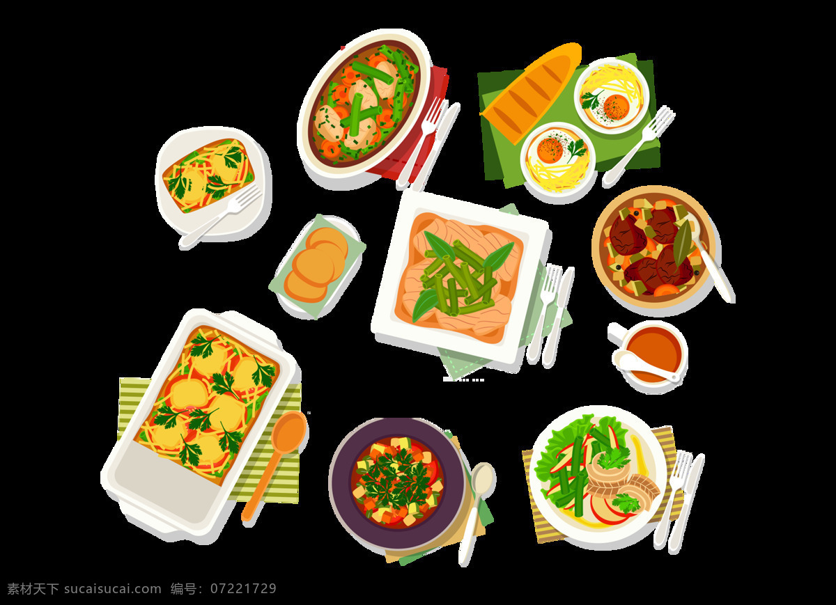 卡通 彩绘 美食 摆 盘 元素 饮食 蔬菜 绘画 中餐 肉 png元素 免抠元素 透明元素