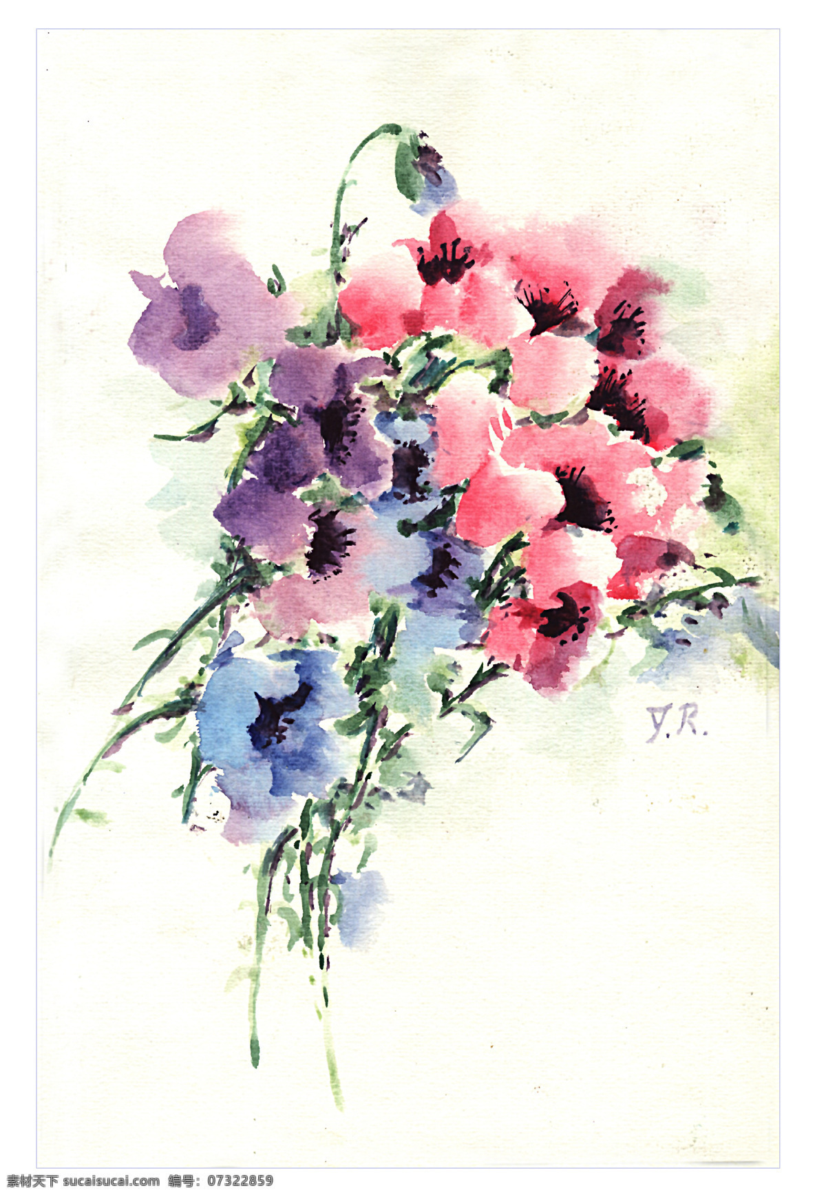 原创 水彩画 波斯菊 花 花束 红色 花朵 花纹 花卉 绘画书法 文化艺术