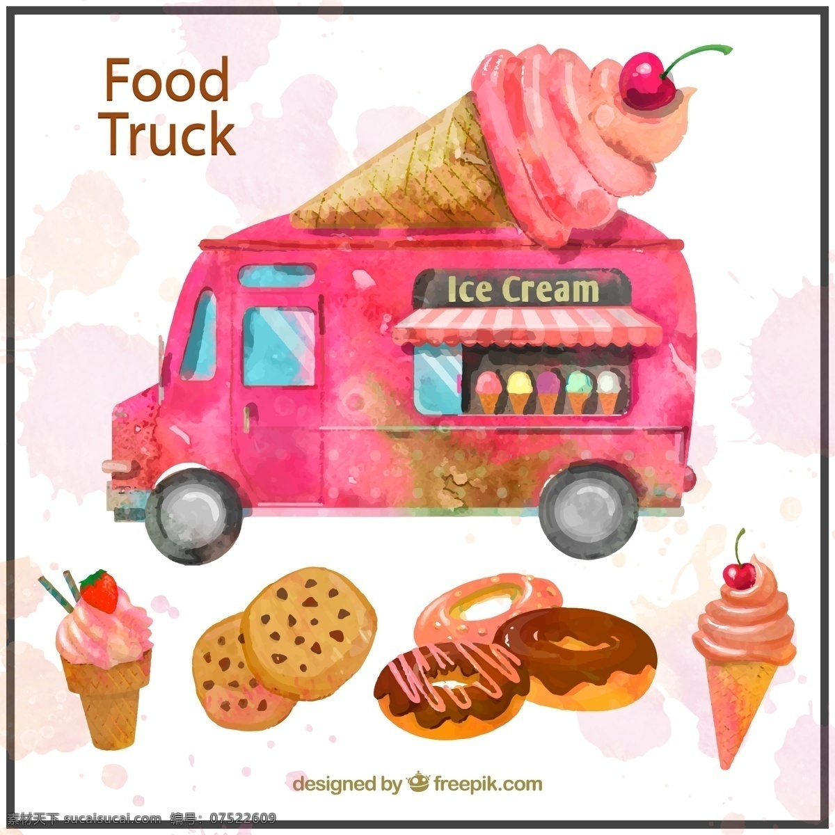 冰淇淋 车 甜品 彩绘矢量图 甜品矢量图 甜甜圈 饼干 矢量 高清图片