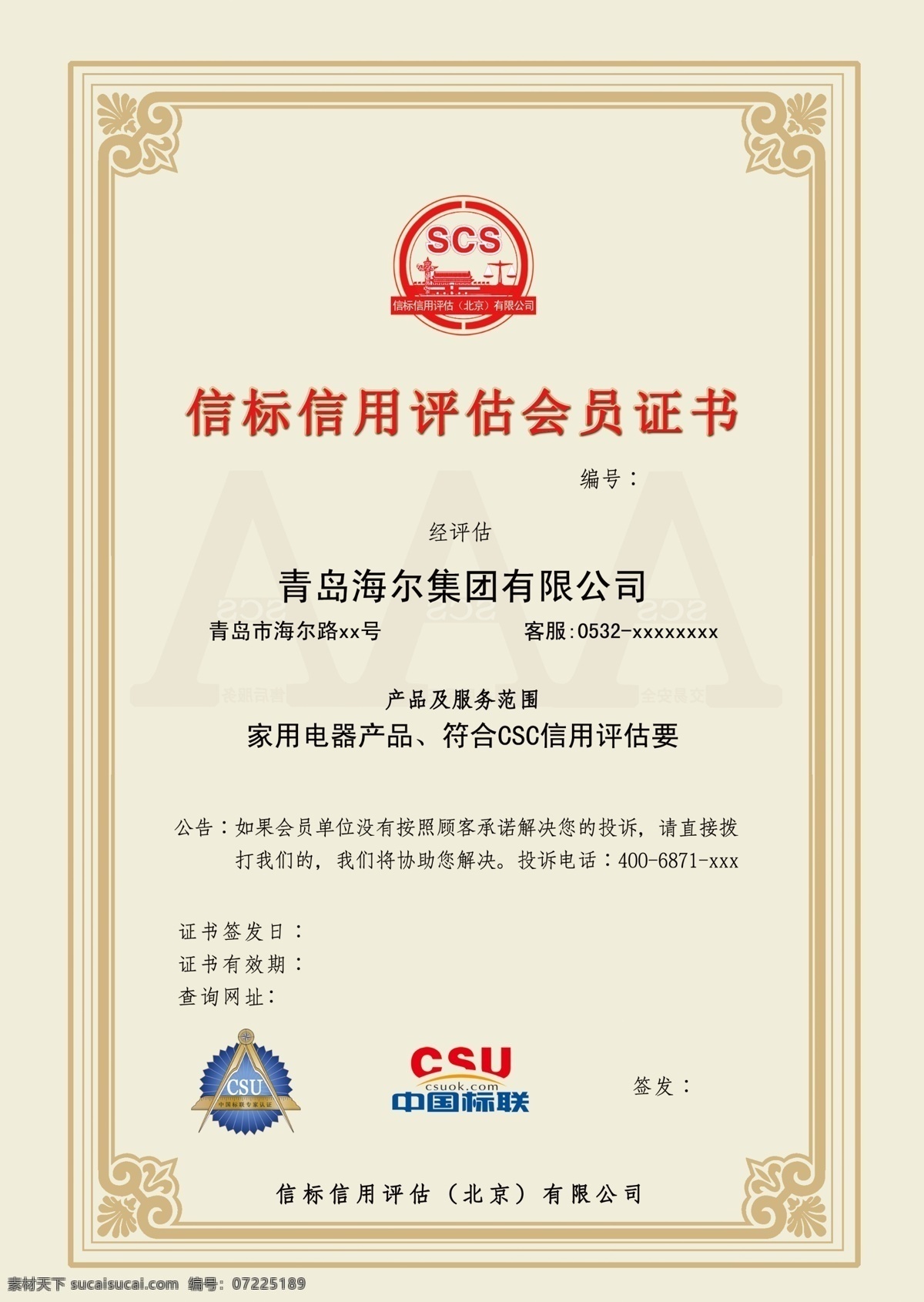 证书 模板 专家证书 中国标联 边框 分层 源文件