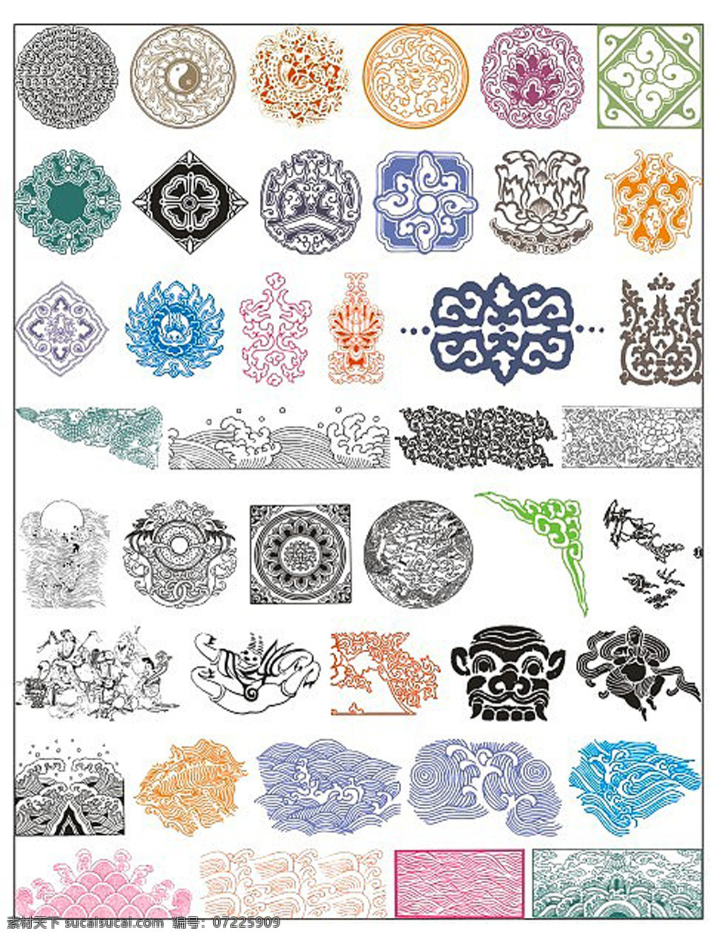 古典花纹纹样 古代花纹 海水纹样 浪潮 太极 复杂花纹 八仙 神兽