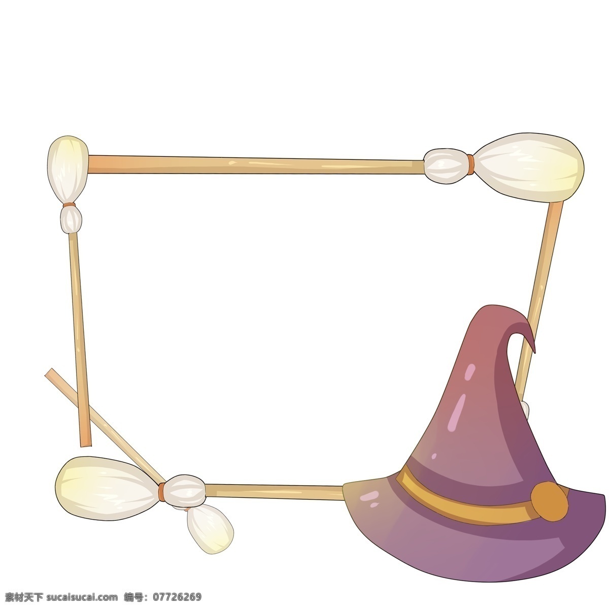 手绘 万圣节 女巫 帽 装饰 边框 插画 女巫帽 装饰边框 扫把装饰 万圣节边框 卡通边框 手绘边框 创意边框