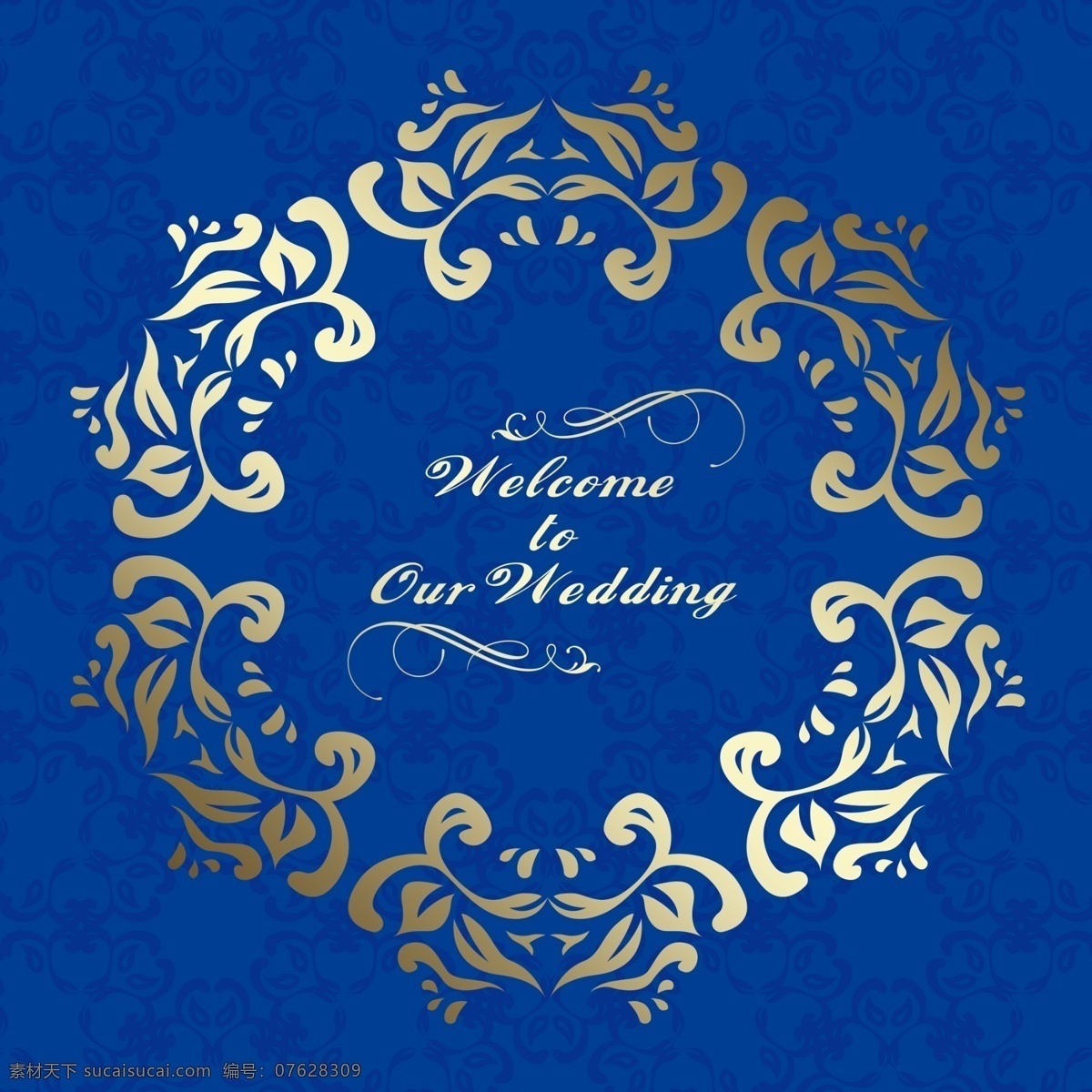 欧式 花纹 婚礼 wedding 欧式金色花纹 logo 牌 蓝色婚礼地贴 大气 复古 金色 婚庆设计图