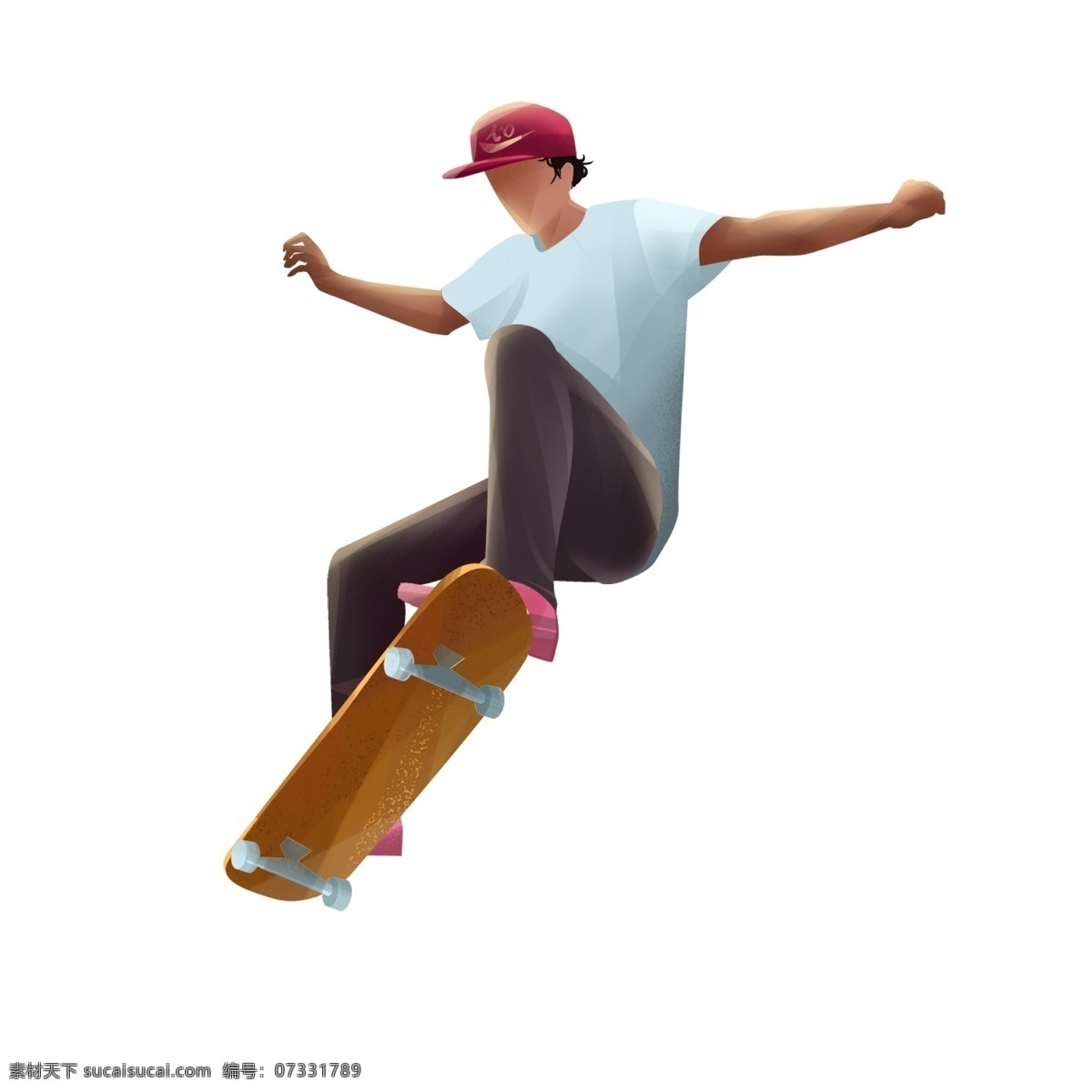 简约 时尚 玩 滑板 少年 卡通 手绘 人物 插画 玩滑板 运动