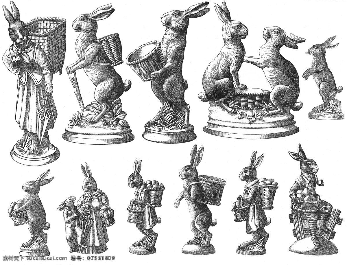手绘兔子 兔子 手绘 素描 形态各异 动物 家禽家畜 生物世界