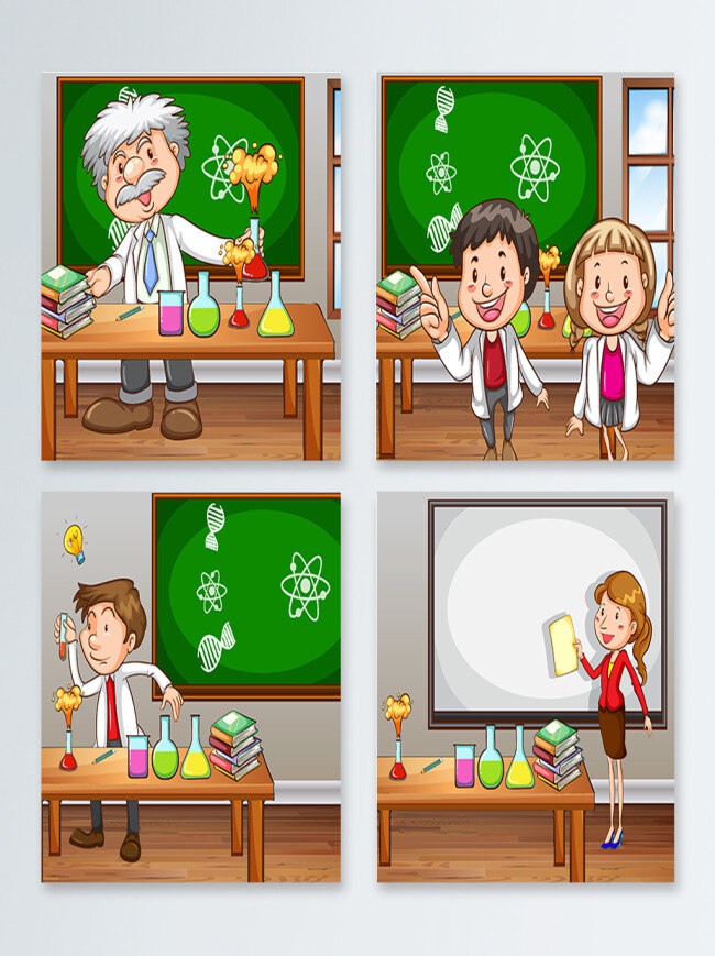 学生 化学 教室 创意 插画 广告背景 黑板 书本 化学教师