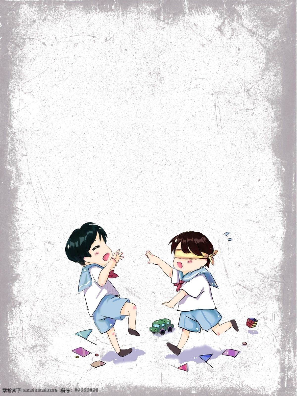 复古 灰色 儿童节 儿童游戏 背景 复古边框 两个男孩 中国风 儿童