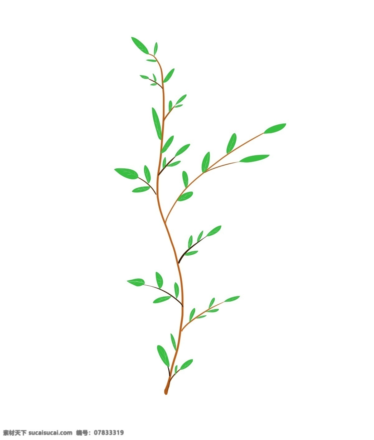 颗 小 树苗 绿叶 插画 创意树枝树叶 绿色的树叶 棕色的树枝 绿色的植物 一颗小树苗 立体树枝插画