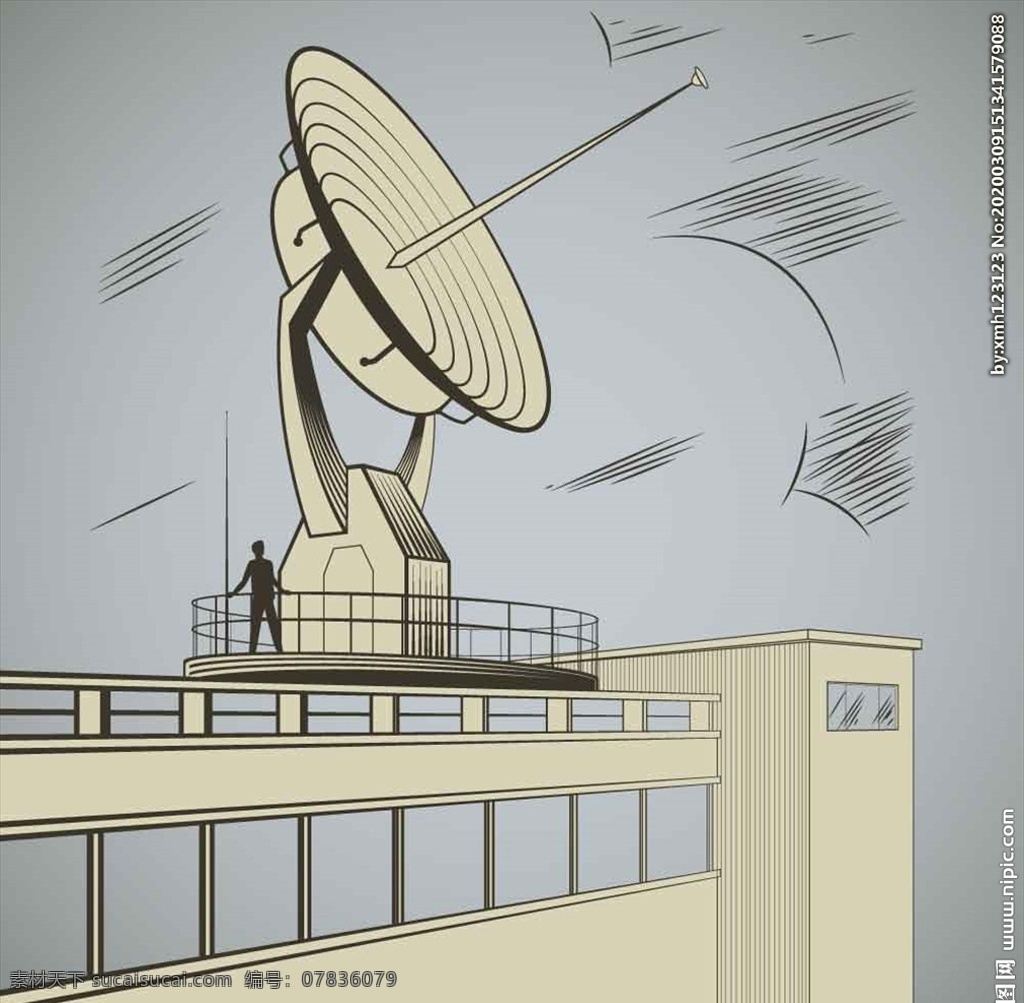 雷达 天台 房顶 科技 手绘 卡通 探测 学校 科学实验 复古 人物 房子 大楼 风 信号 通讯 通信 无线电 宇宙探测 机器 卡通素材 分层 背景素材