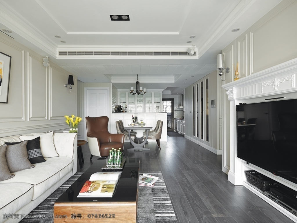 现代 清雅 客厅 白色 背景 墙 室内装修 效果图 图 白色地板 木地板 白色沙发 白色背景墙 黑色电视柜