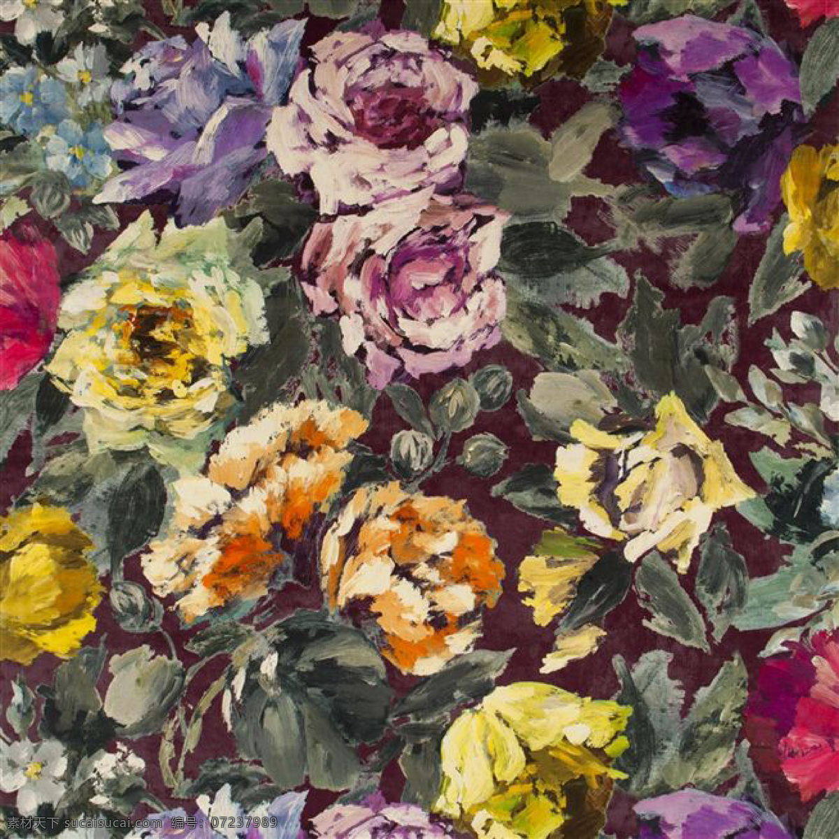 手绘花朵 面料花型 手绘大花 油画 黑色